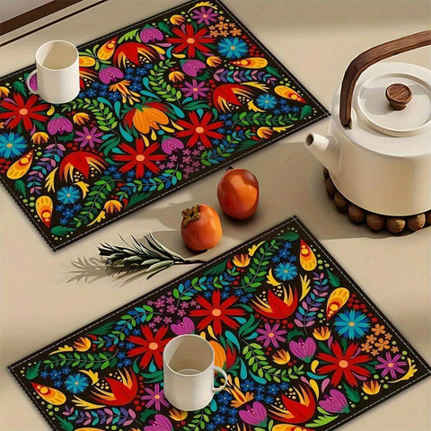 4 Pack Table Decorative Placemats, Soft Fabric, Mexican Floral Placemats For Dining Table, Holiday Decorations, Floral Fiesta Decorations, Washable Placemats, Home Decor Supplies